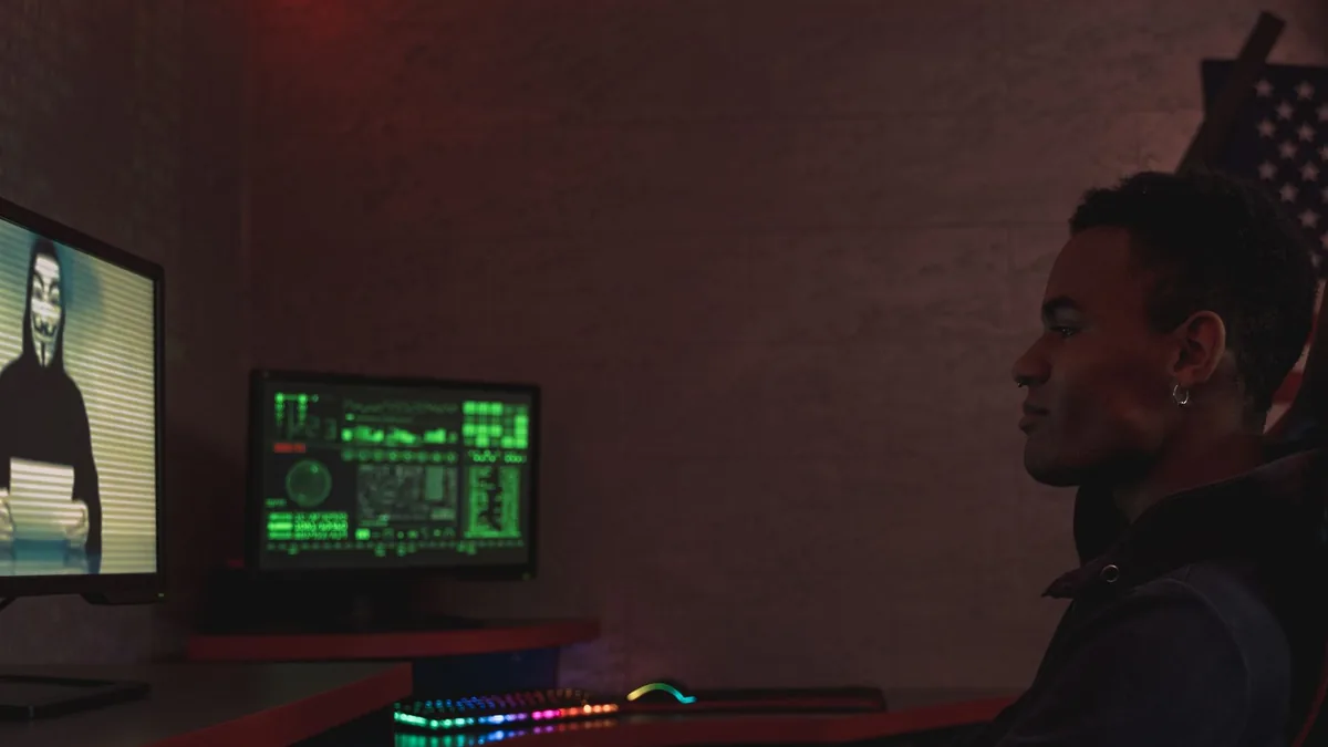 A cybersecurity professional monitors data systems in a
