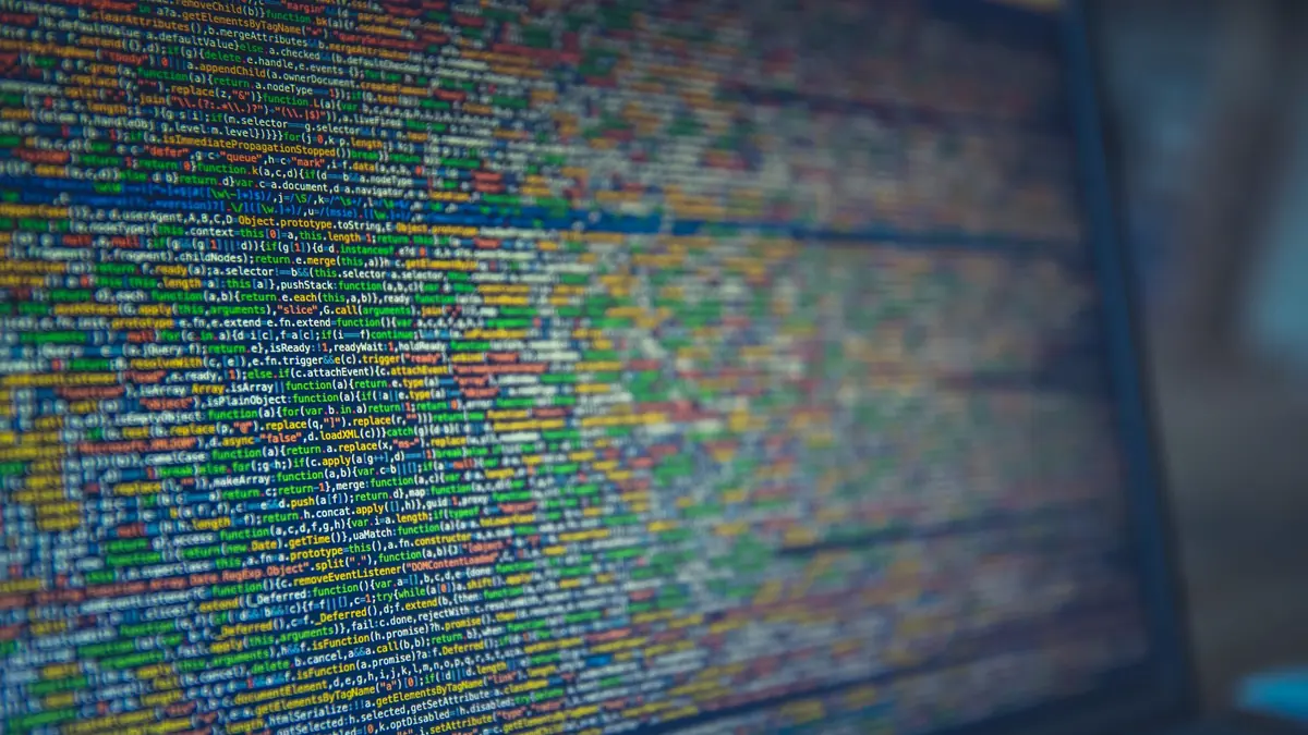 A detailed view of colorful source code displayed on a c