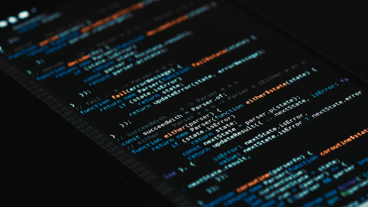 A detailed view of computer programming code on a screen