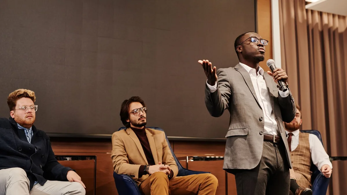 A diverse group of professionals engaged in a business p