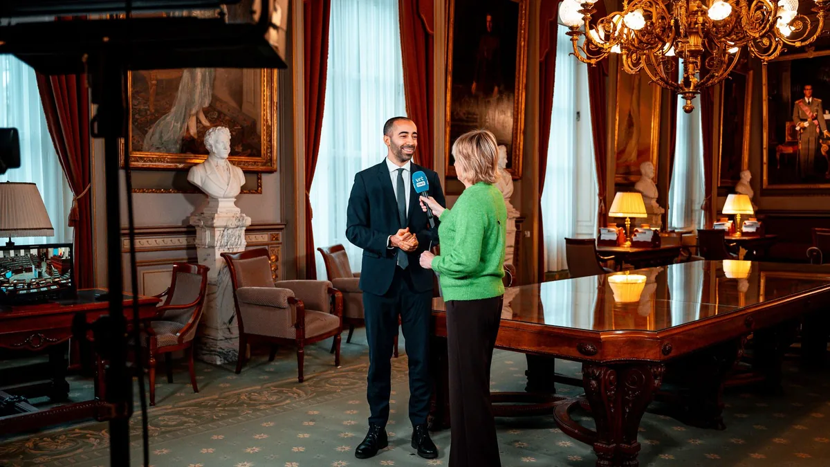 A professional interview in a luxurious historical room