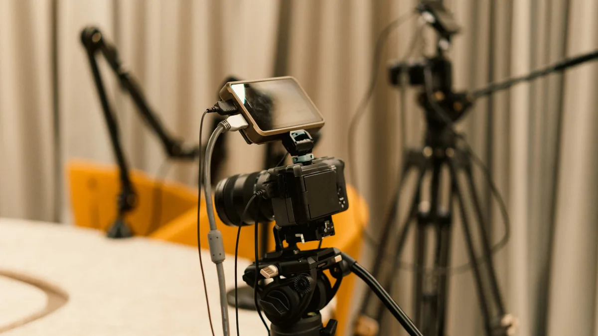 A professional studio with cameras microphones and other