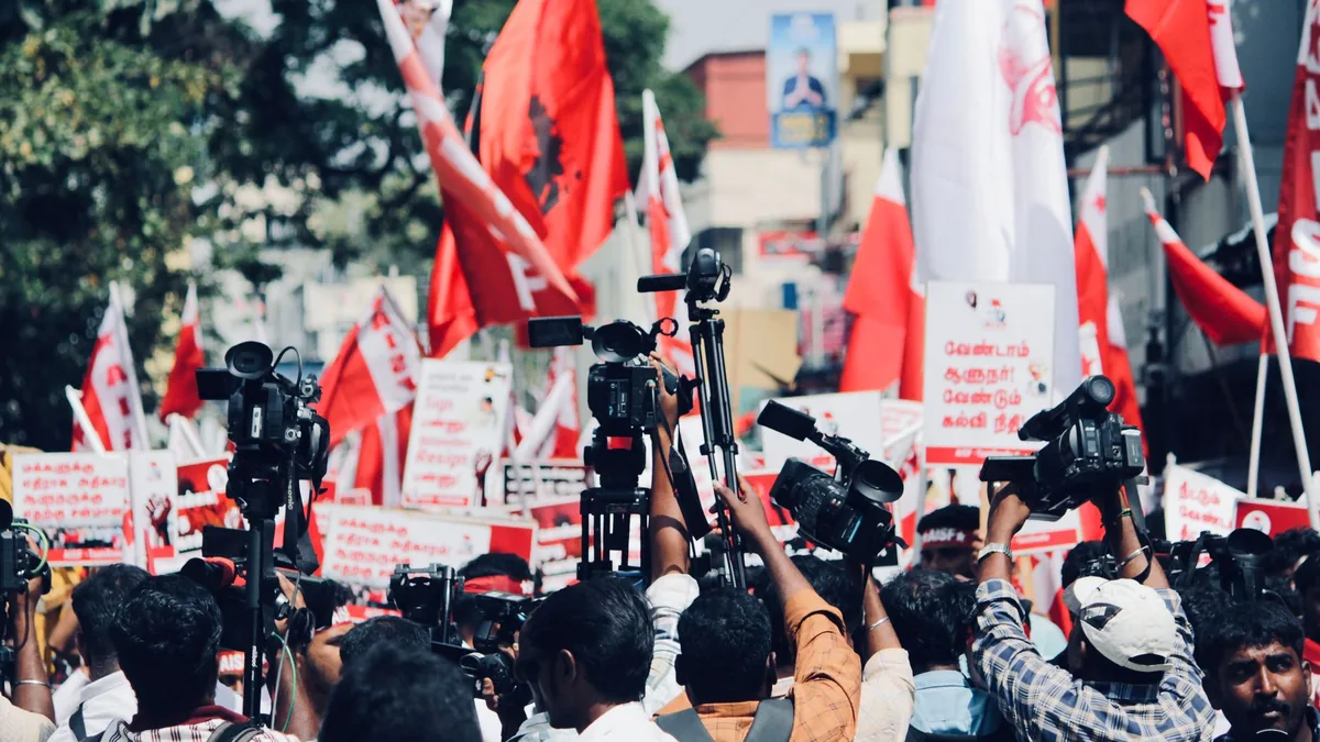 A vibrant protest in chennai india with media coverage f