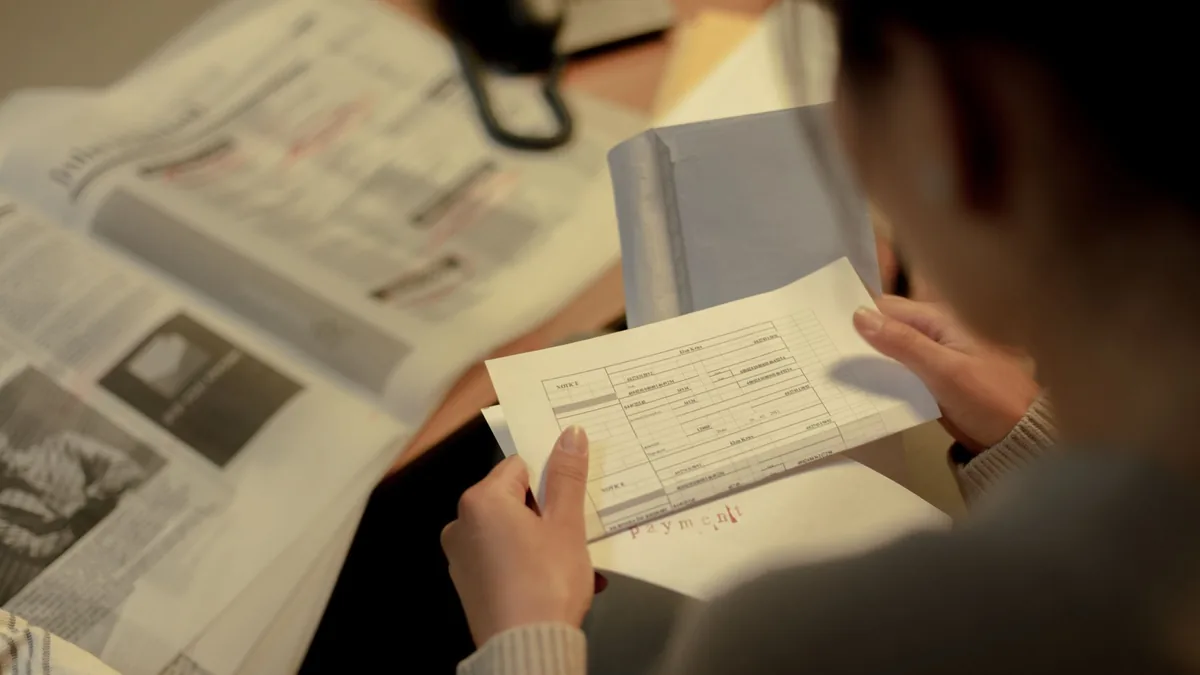 Adult woman reading a questionnaire and job postings ind