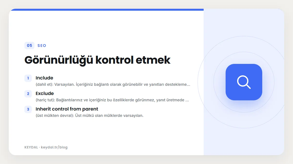 Görünürlüğü kontrol etmek: Include, Exclude, Inherit control from parent