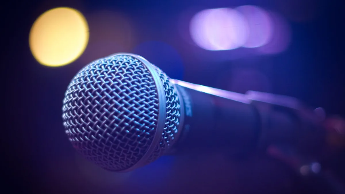 An artistic close up of a microphone with blurred bokeh