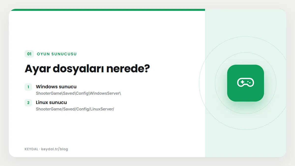 Ayar dosyaları nerede? Windows sunucu, Linux sunucu
