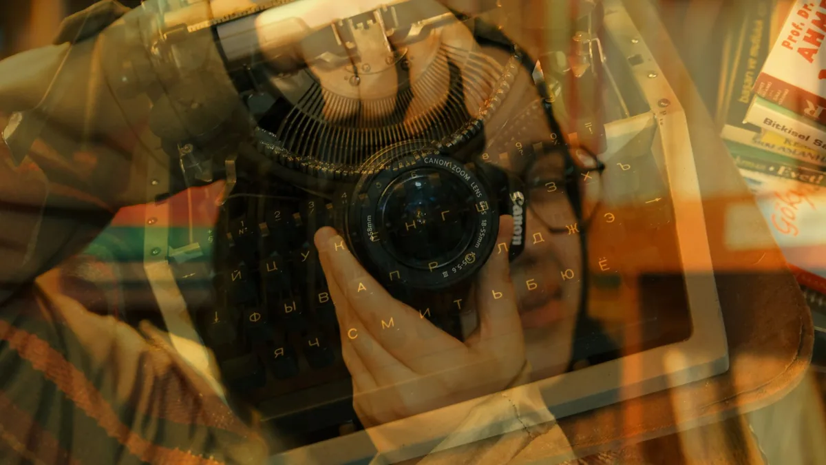 Artistic double exposure featuring a vintage typewriter