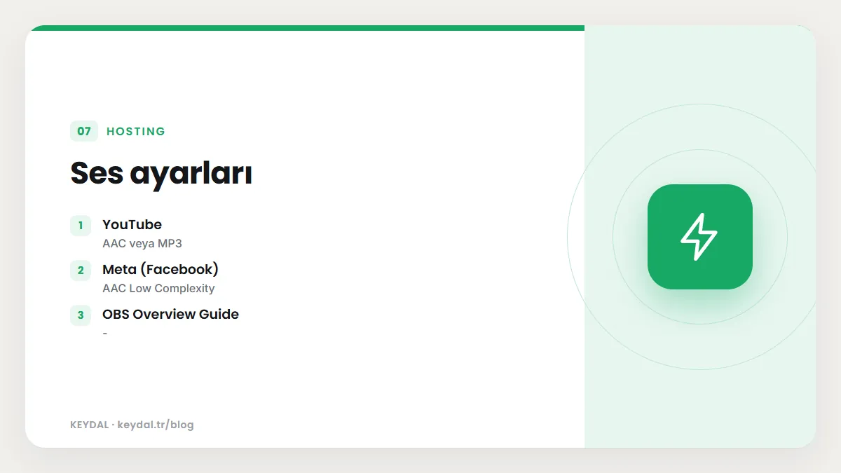 Ses ayarları: YouTube, Meta (Facebook), OBS Overview Guide