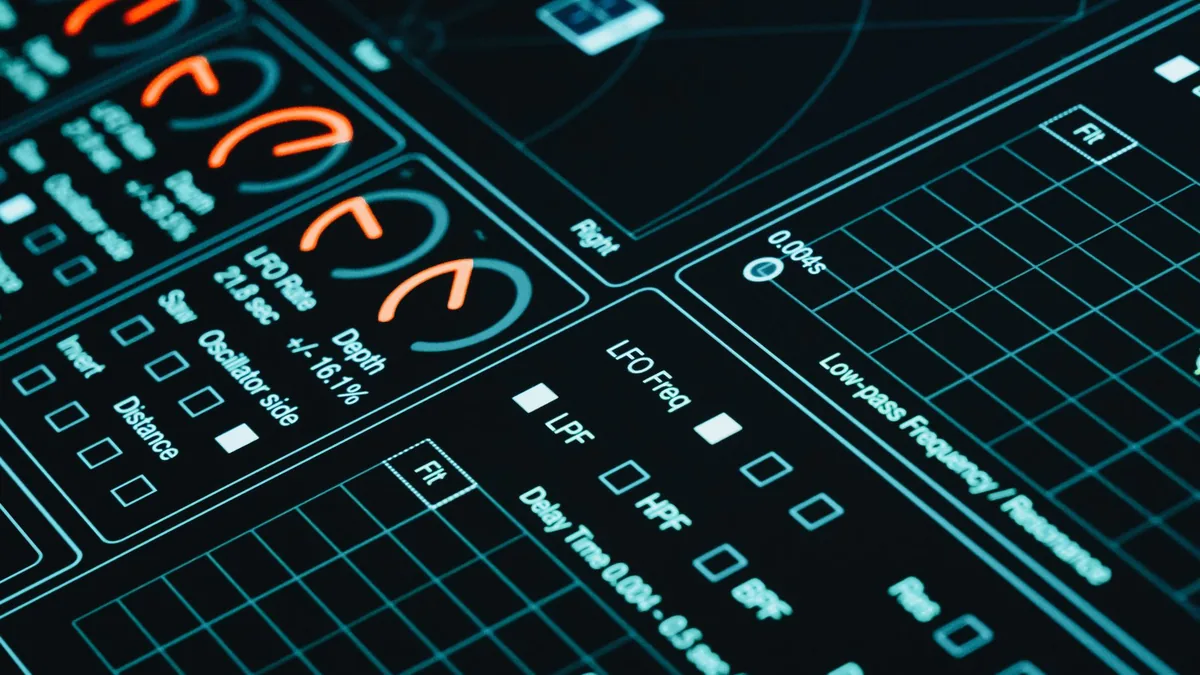Close up of a digital interface showcasing futuristic gr