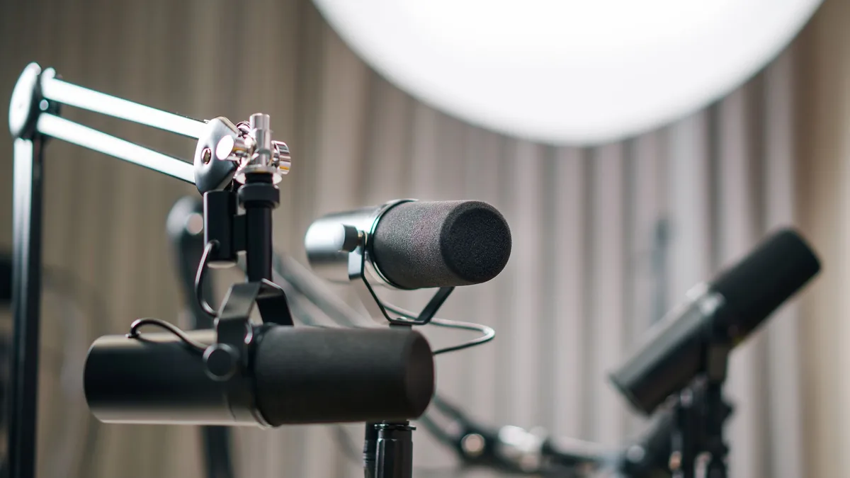 Close up of dynamic microphones in a professional studio