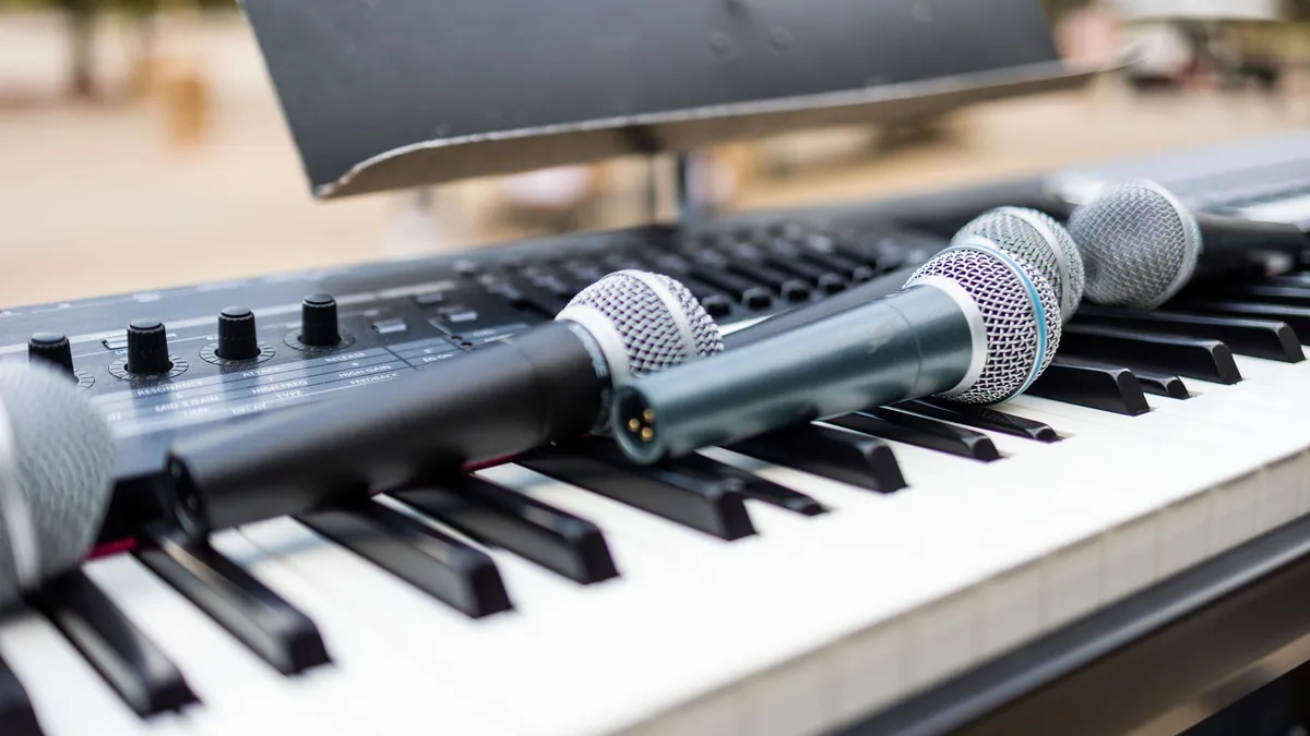 Close up of microphones on an electronic keyboard perfec