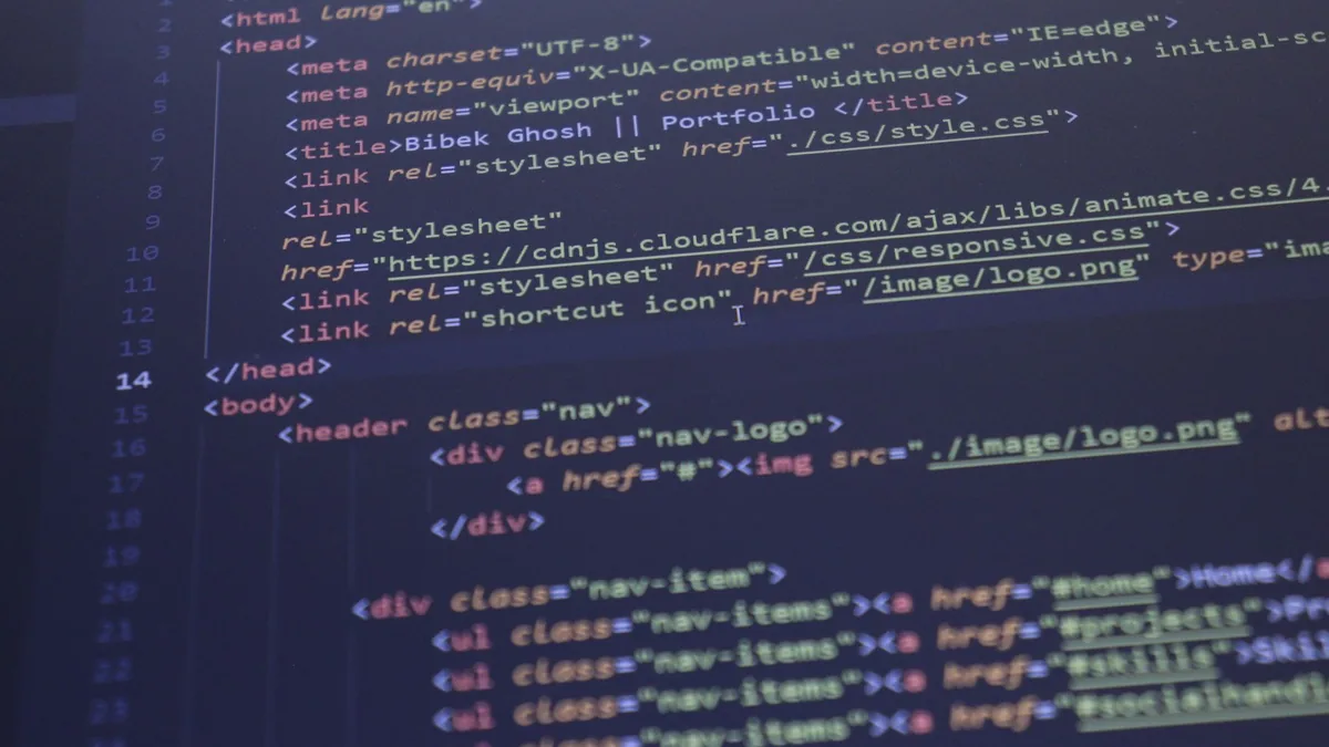 Close up view of html and css code displayed on a comput