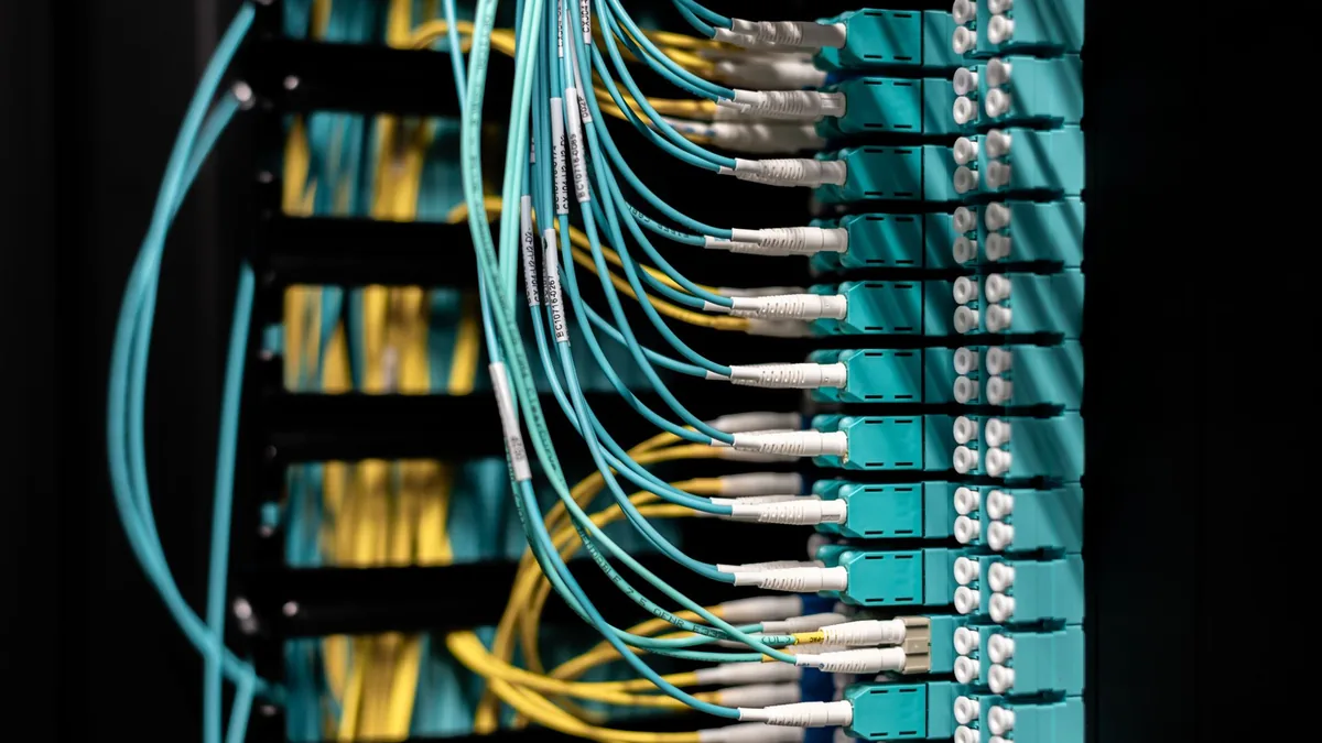Closeup of electronic device with colorful wires install