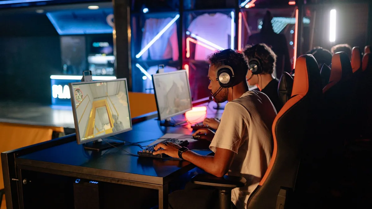 Competitive gaming session with friends indoors featurin