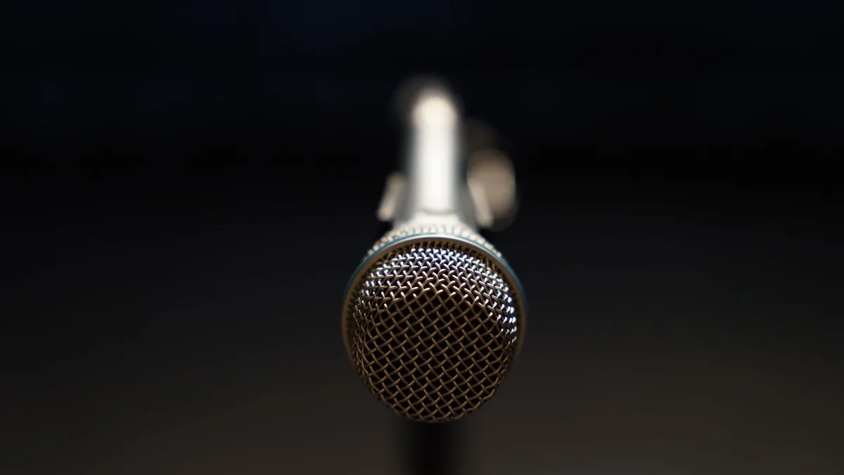 Detailed close up of a microphone in focus ideal for mus