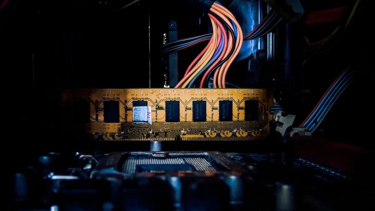 Detailed image of a computer circuit board with colorful