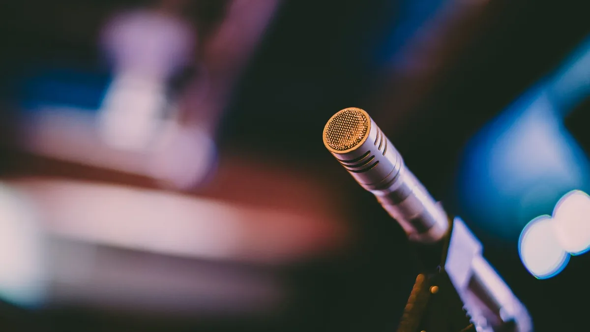 Detailed shot of a microphone with artistic bokeh backgr