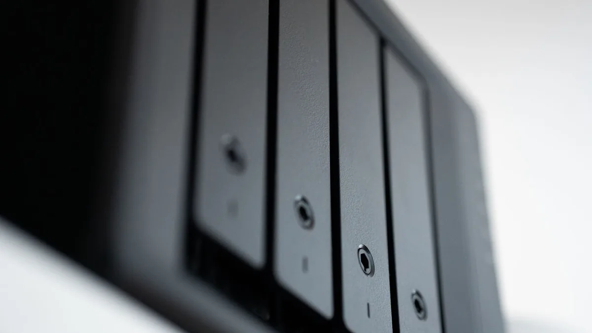 Detailed view of a black data storage unit highlighting