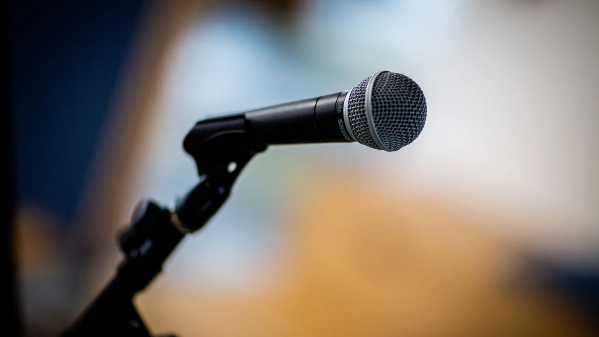 Dynamic microphone close up with blurred background high