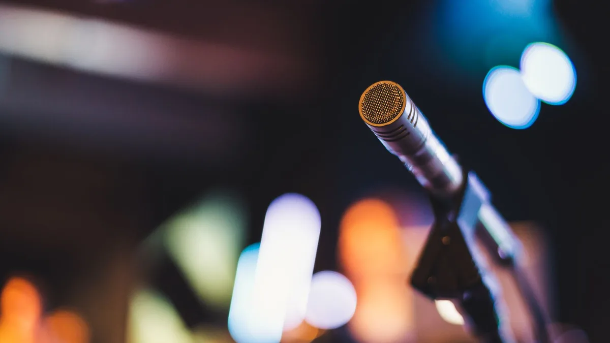 Dynamic microphone in focus with a blurred colorful back