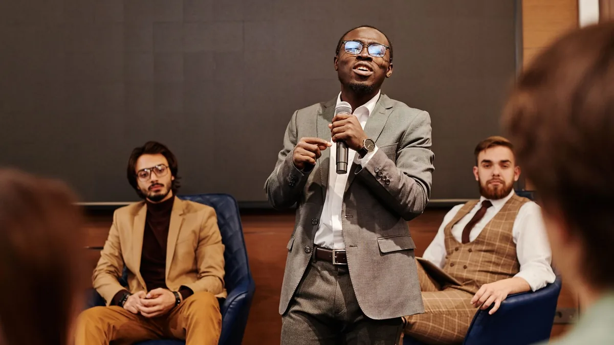 Engaging business seminar featuring diverse speakers dis