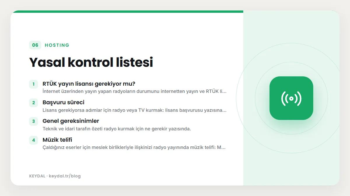 Yasal kontrol listesi: RTÜK yayın lisansı gerekiyor mu?, Başvuru süreci, Genel gereksinimler, Müzik telifi