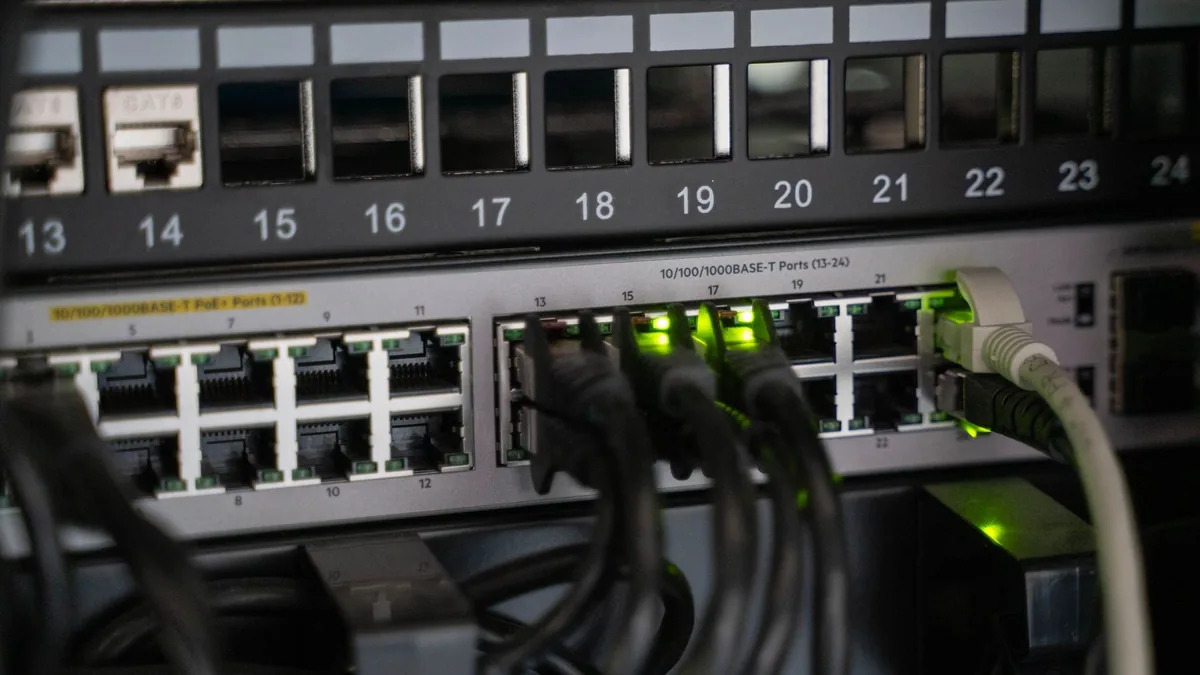 Networking equipment with connected cables showcasing mo