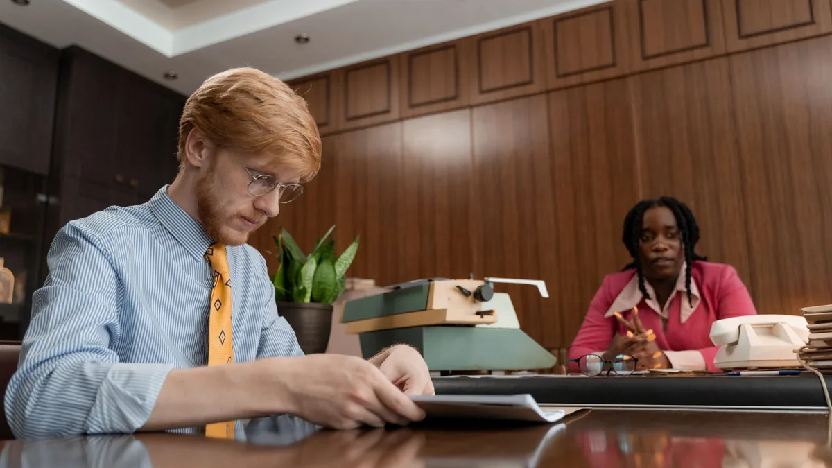 Professional office setting with colleagues focusing on