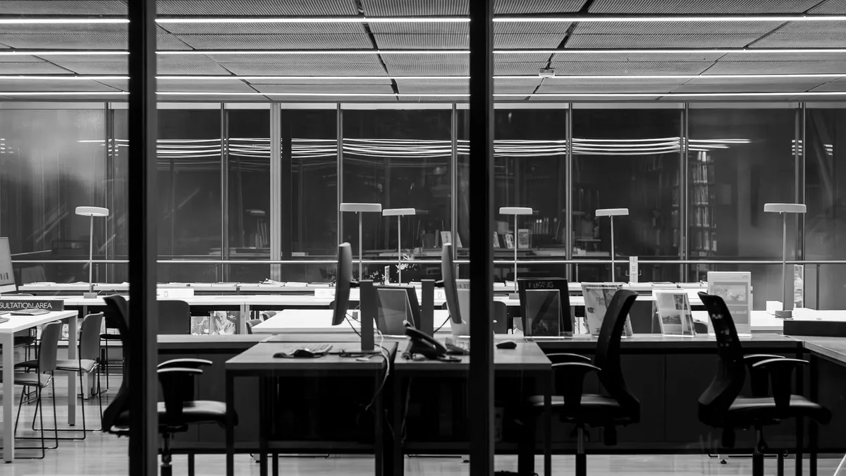 Stylish black and white photo of a modern empty office s