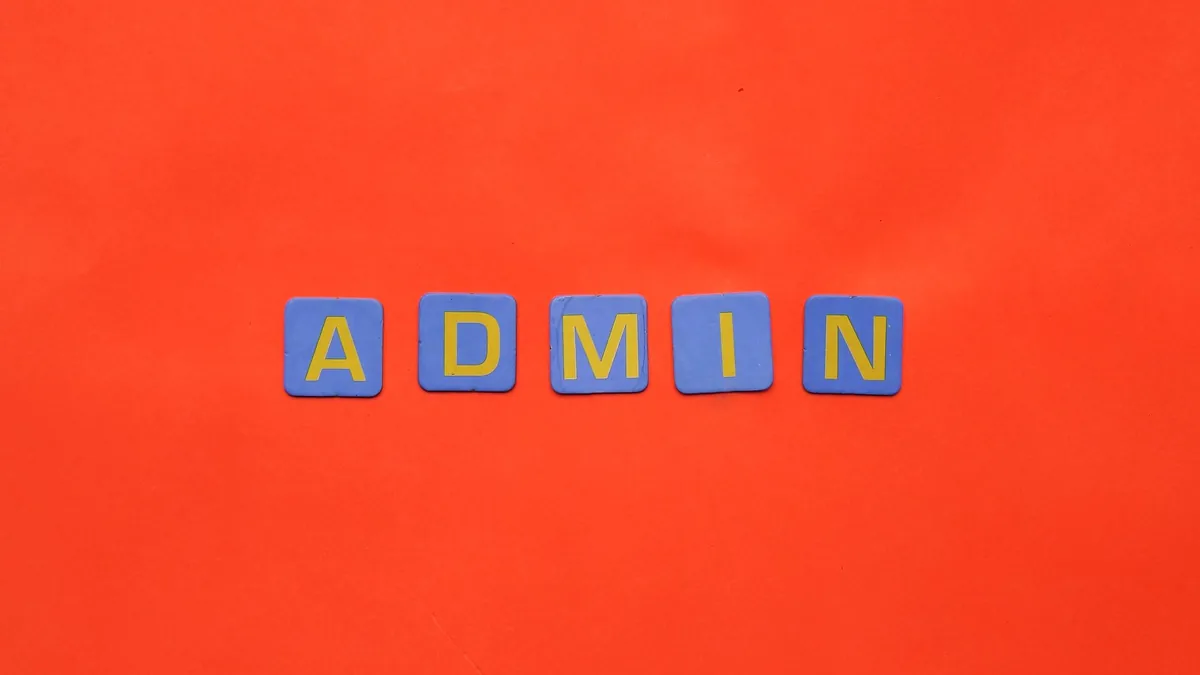 Vibrant display of admin text on a bright red surface